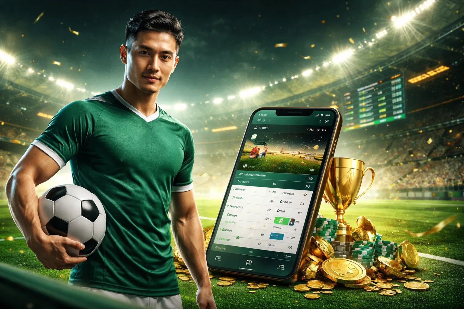 Sân vận động bóng đá rực lửa với màu sắc chủ đạo xanh lam của 92lottery
